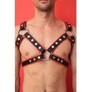 Chest harness M, exclusive, leather, black/red....
