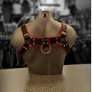 Chest harness "Bulldog", leather, black/red....