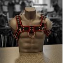 Chest harness Bulldog, leather, black/red S-M