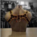 Chest harness "Bulldog", leather, black/yellow S-M