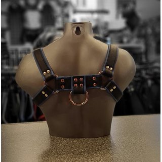 Chest harness Bulldog, leather, black/blue