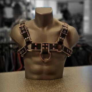 Chest harness "Bulldog", leather, black/grey L-XL