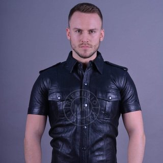 Leather shirt, short sleeves, black. XS