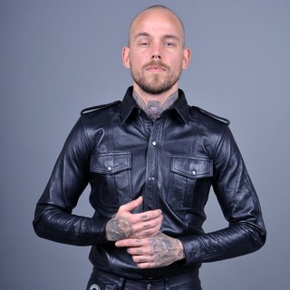 Leather shirt, long sleeves, black.