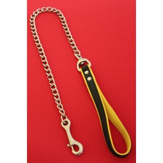 Lead chain with leather loop, black/yellow. Slingking™