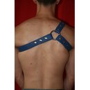Brustharness "3 Streifen", Exklusiv, Leder, blau. Slingking™
