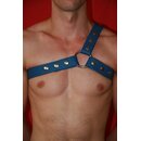 Brustharness "3 Streifen", Exklusiv, Leder, blau. Slingking™