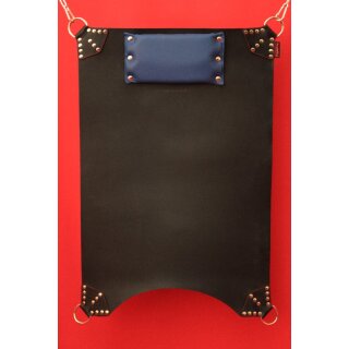 Sling mat, with blue cushion and arch. Leather, black. Slingking™