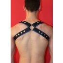 Shoulder Harness "Cross", leather, black/blue. Slingking™
