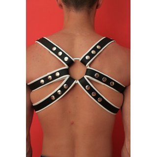 Chest harness M, exclusive, leather, black/white
