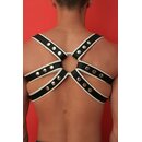 Chest harness "M", exclusive, leather, black/white. Slingking™