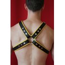 Harness "Y-Front", mit Penisriemen, Leder, schwarz/gelb. Slingking™