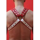 Harness "Cross M", leather, white/red. Slingking™