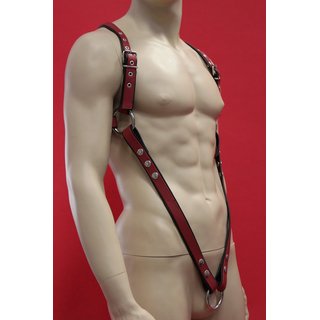 Harness V-Style, leather, red/black