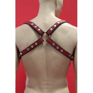 Harness V-Style, Leder, schwarz, rot/schwarz