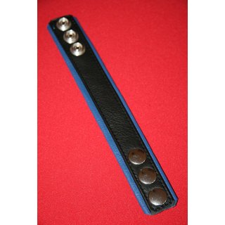 LEDER PENISGURT, breit, schwarz MIT PIPING in blau