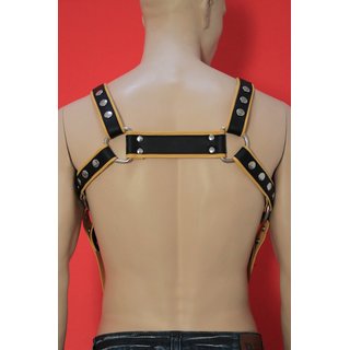 Bulldog harness, V-Style, leather, black/yellow