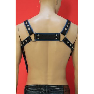Bulldog harness, V-Style, leather, black/blue. Slingking&trade;